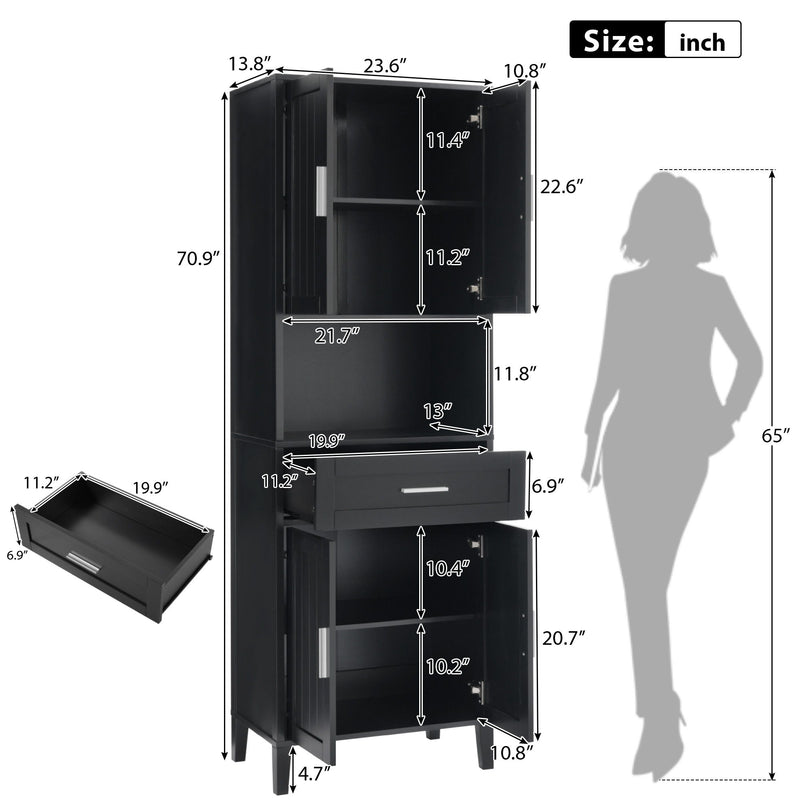 Freestanding Tall Bathroom Cabinet With Soft Close Doors And Adjustable Shelves