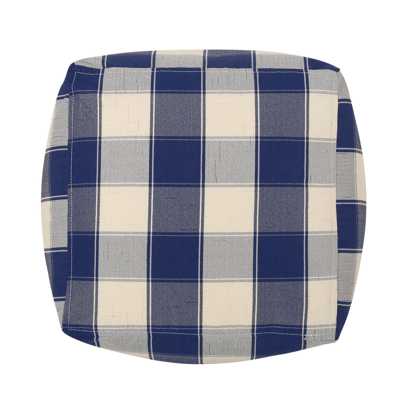 Connor - Checkered Square Pouf Ottoman And Floor Cushion - Ivory / Navy