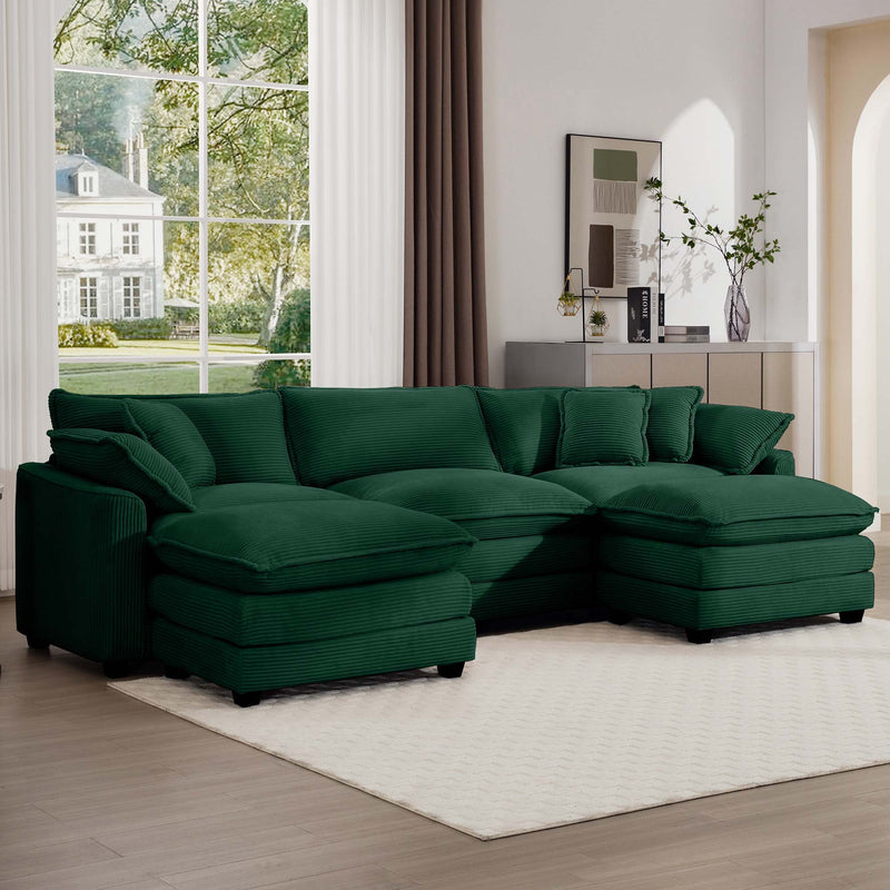 Modern Oversized Modular Cushion Sofa With Ottoman, Low Back, Deep Seating Sofa Set