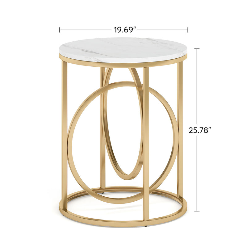 Round End Table - White / Gold