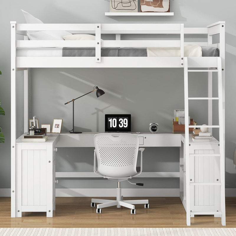 Loft Bed With U-Shaped Desk, Drawers, And Storage Shelves
