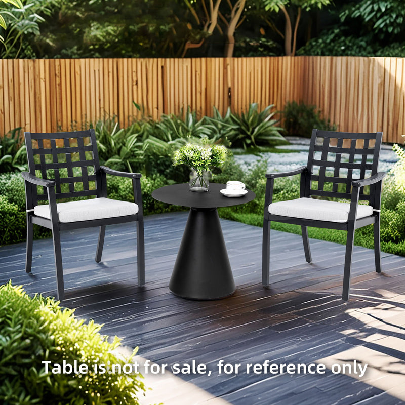 Modern Classic Cast Outdoor Patio Dining Chairs, Ergonomic Lattice Backrest Design, Sunbrella Cushion, Weather Resistant And Durable (Set of 2) - Ember Black