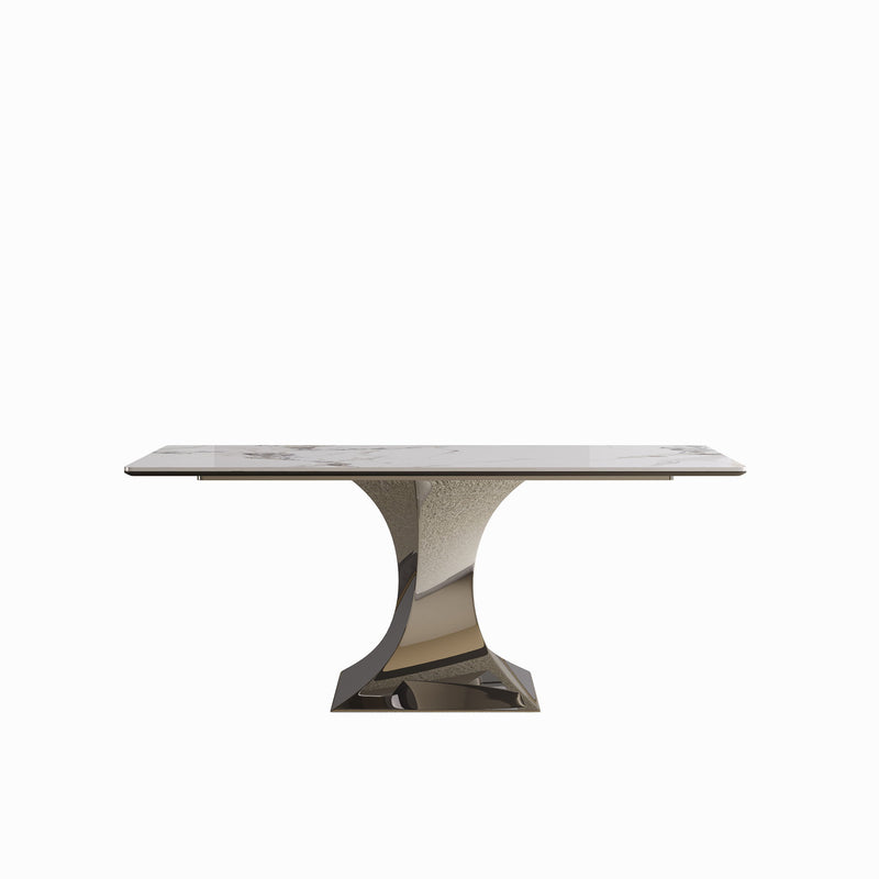 Modern Rectangular Dining Table For 6 - 8, Plated Hourglass Base