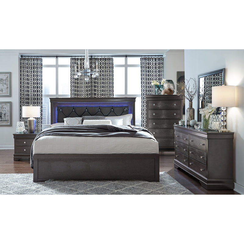 Shaker - 5 Pieces Bedroom Set With Crystal Inspired Tufted Headboard And LED Lighting