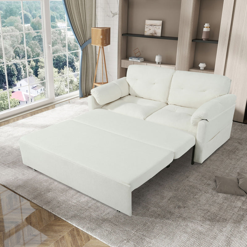 Modern Convertible Sleeper Sofa Bed With Pull-Out Queen Design, Side Storage & Thick Cushions