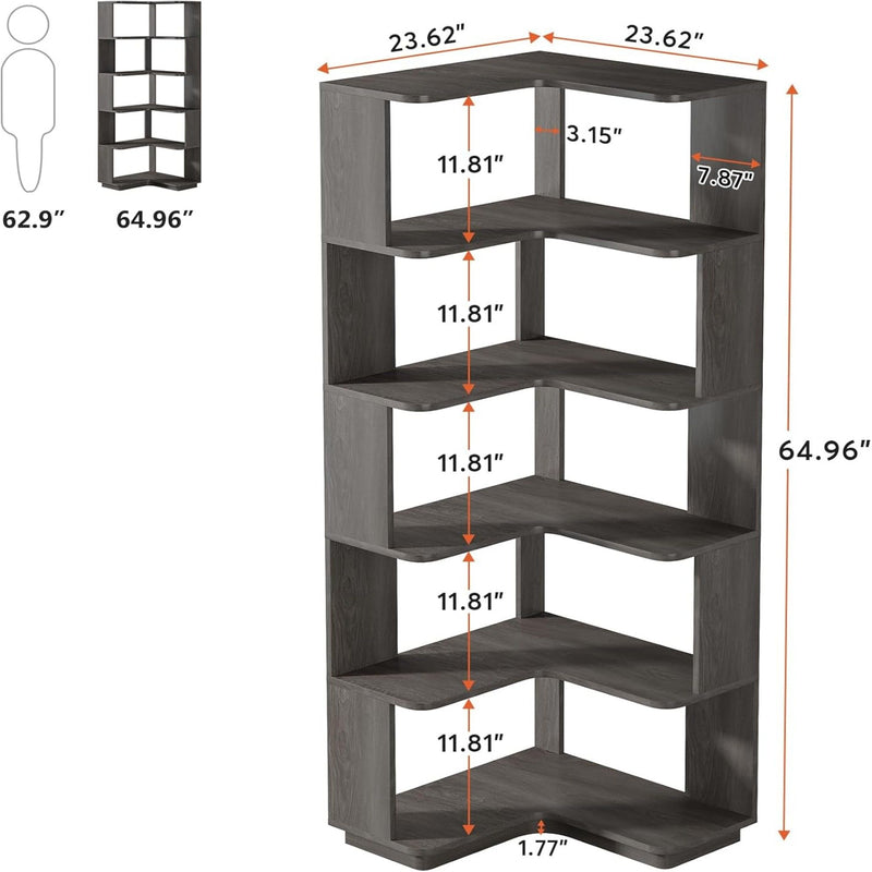 6 Tier Corner Bookshelf, L-Shaped Freestanding Shelf With Anti Drop Panels