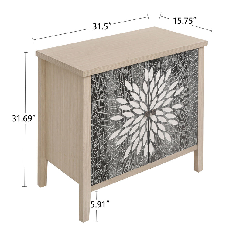 2 Door Carved Storage Cabinet With Adjustable Shelf, Accent Furniture