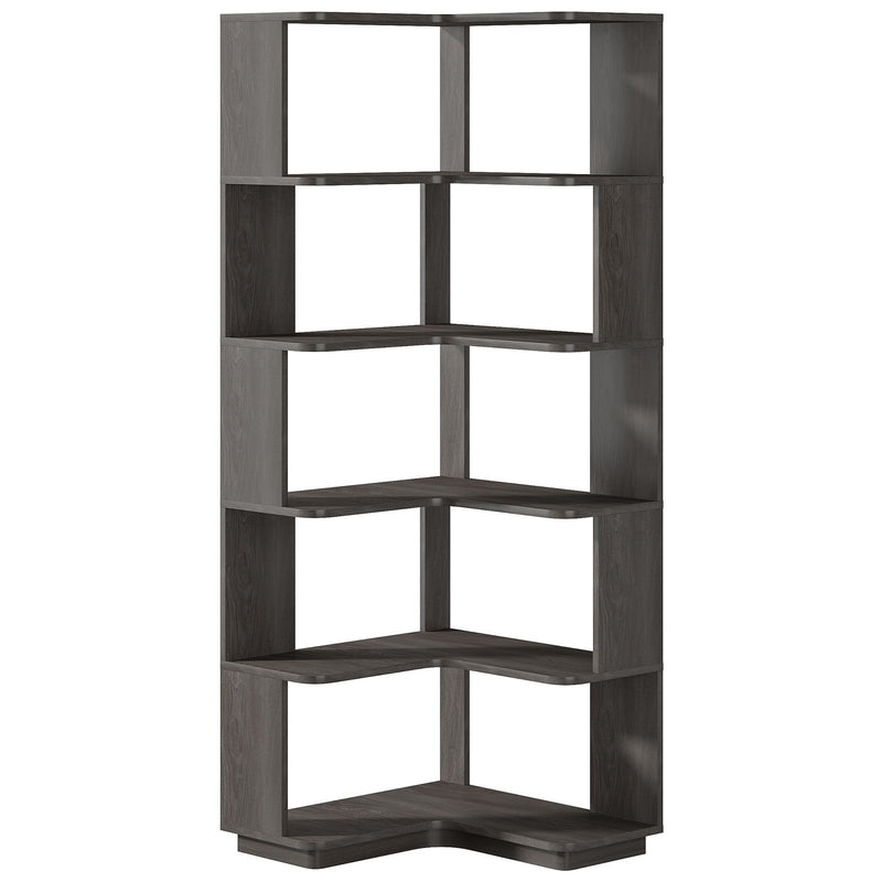 6 Tier Corner Bookshelf, L-Shaped Freestanding Shelf With Anti Drop Panels