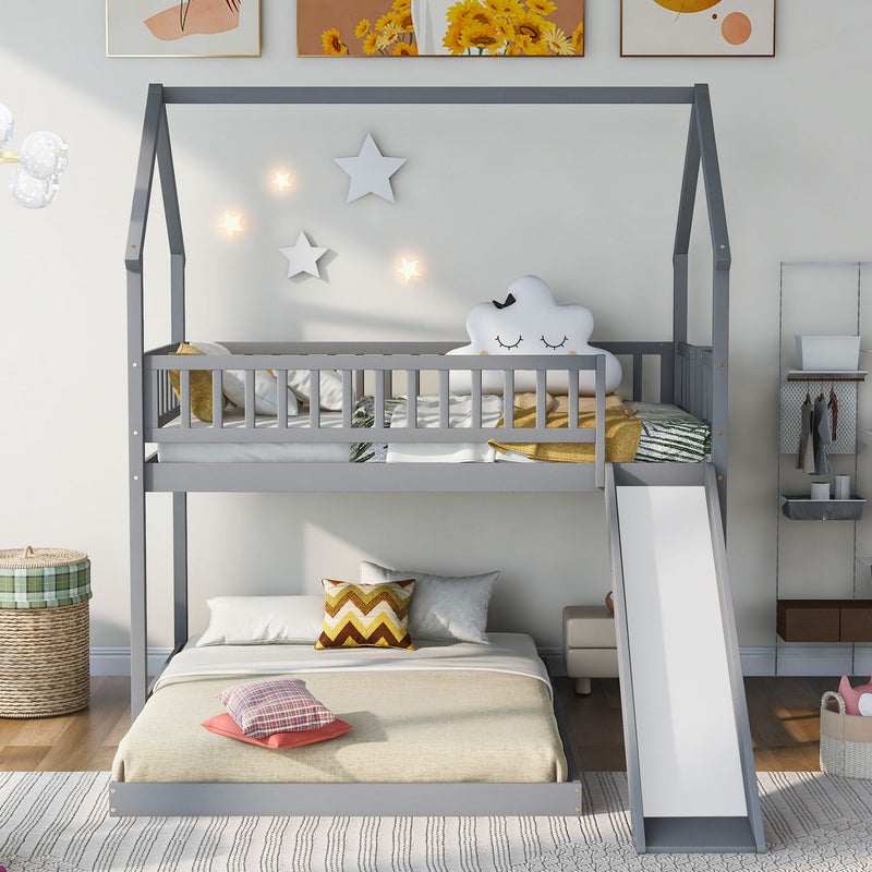House Bunk Bed With Slide And Built In Ladder