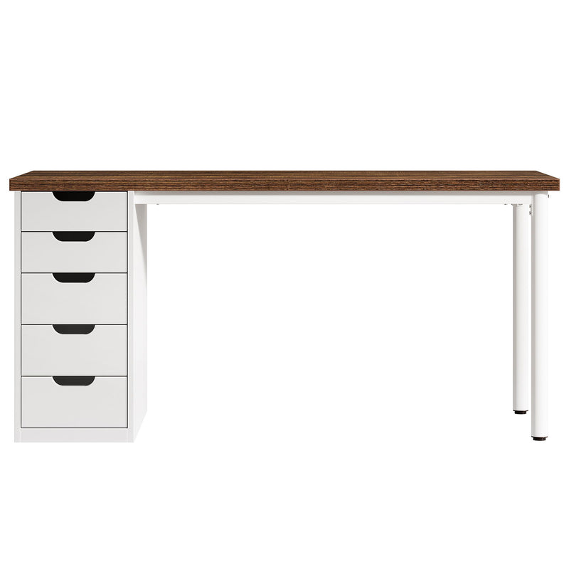 Computer Desk With 5 Drawers, Reversible Cabinet Design