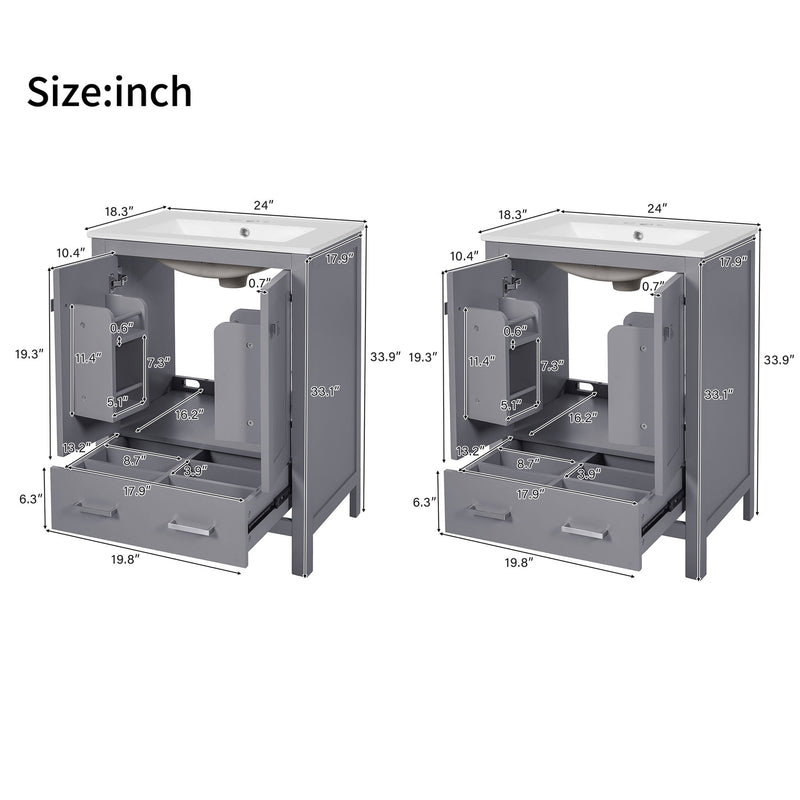 Bathroom Vanity With Integrated Undermount Ceramic Sink, 2 Doors And 1 Drawer, Soft Close Hinges