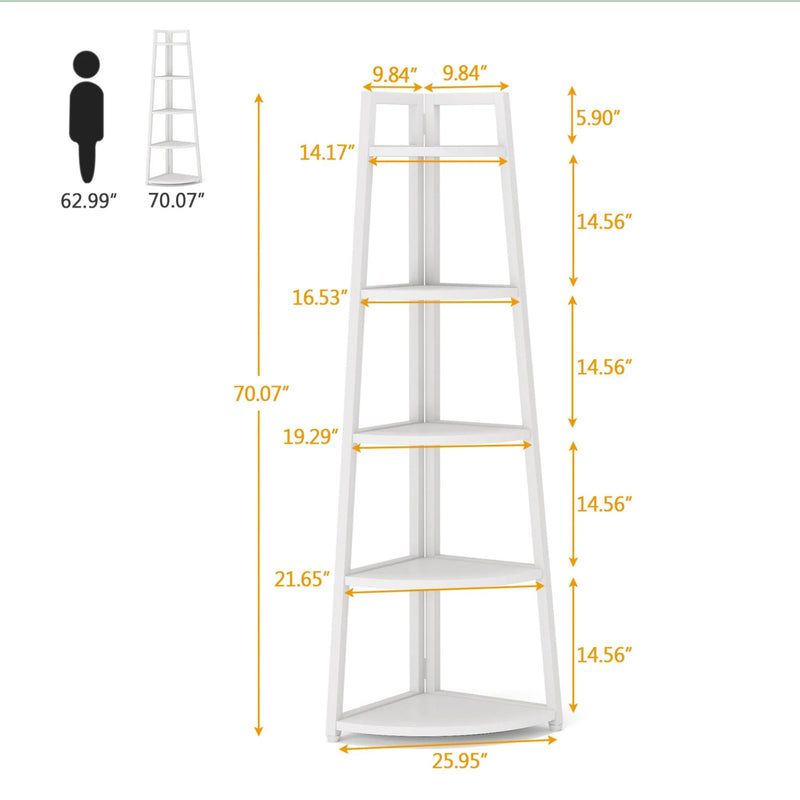 Tall 5 Tier Corner Bookshelf For Living Room
