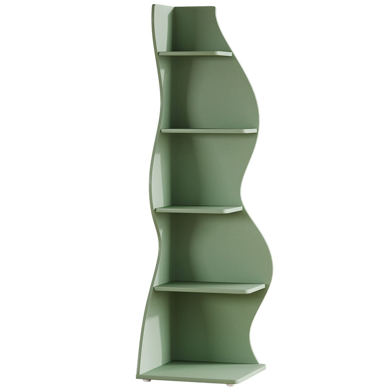 5 Tier Wavy Corner Bookshelf And Plant Stand For Living Room