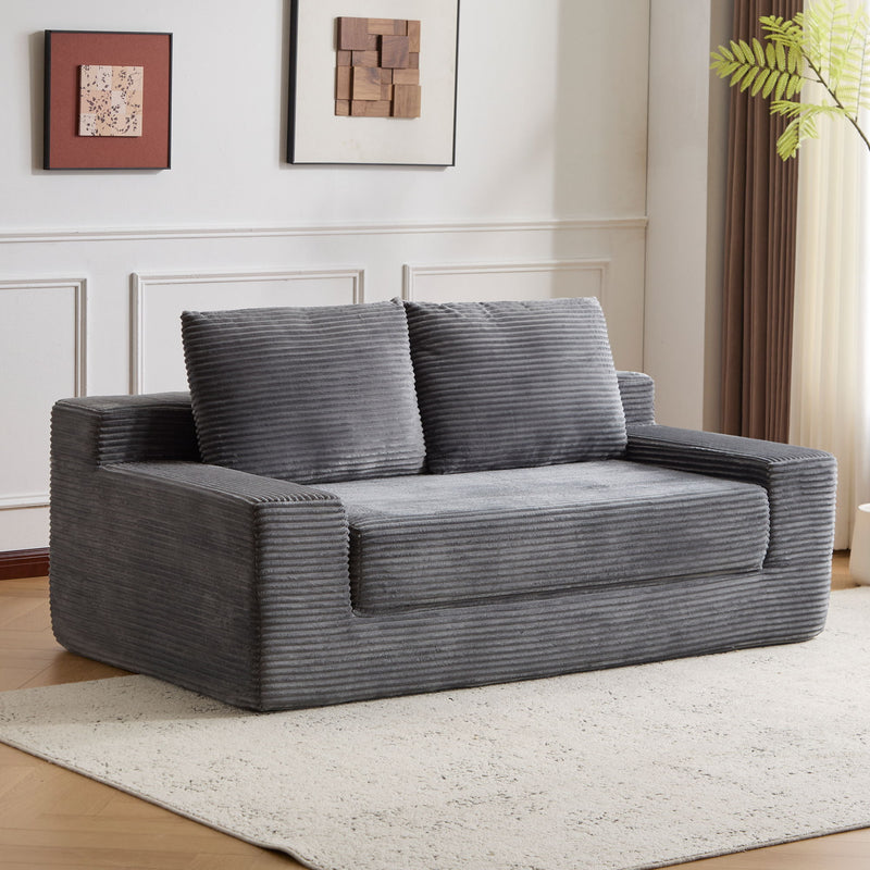 Loveseat Sofa, Comfortable Deep Seat Sofa Bed, Modern Small Corduroy Couch For Living Room Bedroom,Reversible Cushion With Pillows,No Assembly Required,Dark Gray