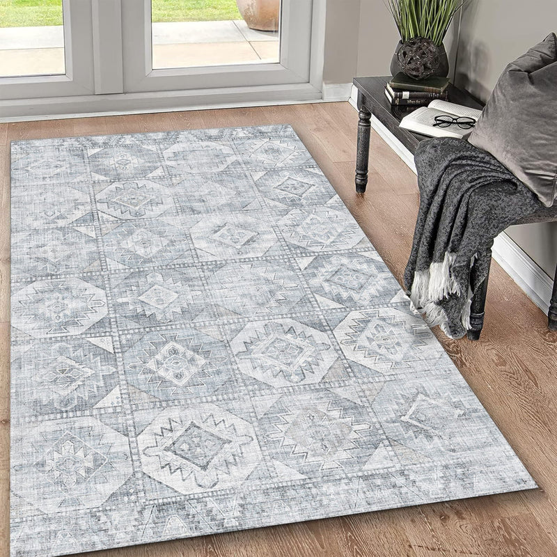 Toucan - 5' X 7' Washable Non - Slip Area Rug - Silver
