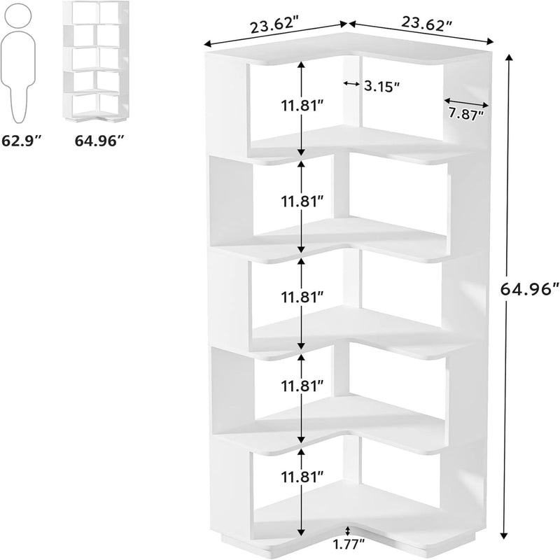 6 Tier Corner Bookshelf, L-Shaped Freestanding Shelf With Anti Drop Panels