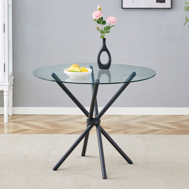 Modern Circular Transparent Tempered Glass Round Table With Metal Legs 36.6" Diameter - Silver / Transparent