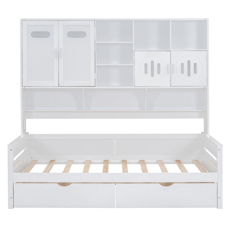 Daybed With All-In-One Cabinet And Shelf