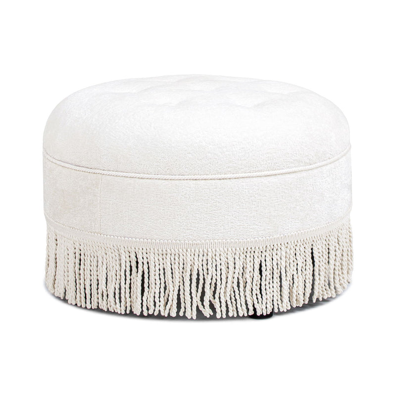 Yolanda - Round Upholstered Accent Ottoman - Almond White
