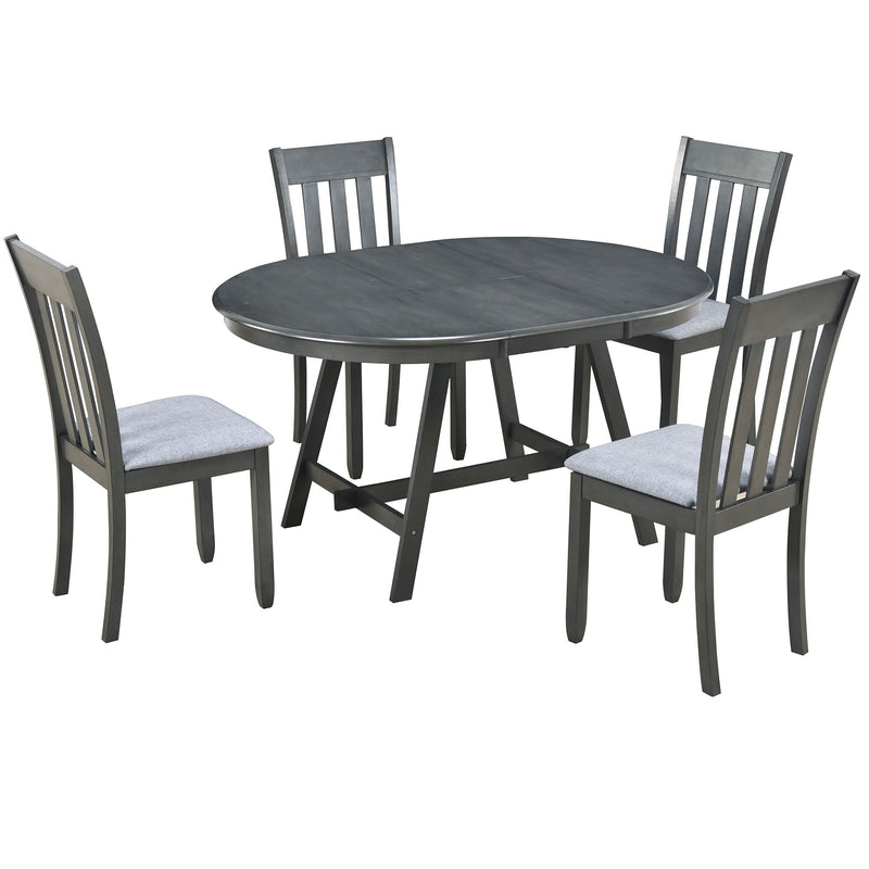5 Piece Wood Dining Table Set With Extendable Round Table And 4 Chairs