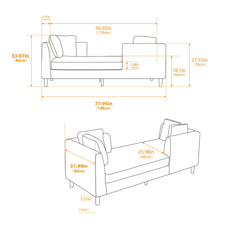 Wide Modern Double Sided Upholstered Chaise Lounge