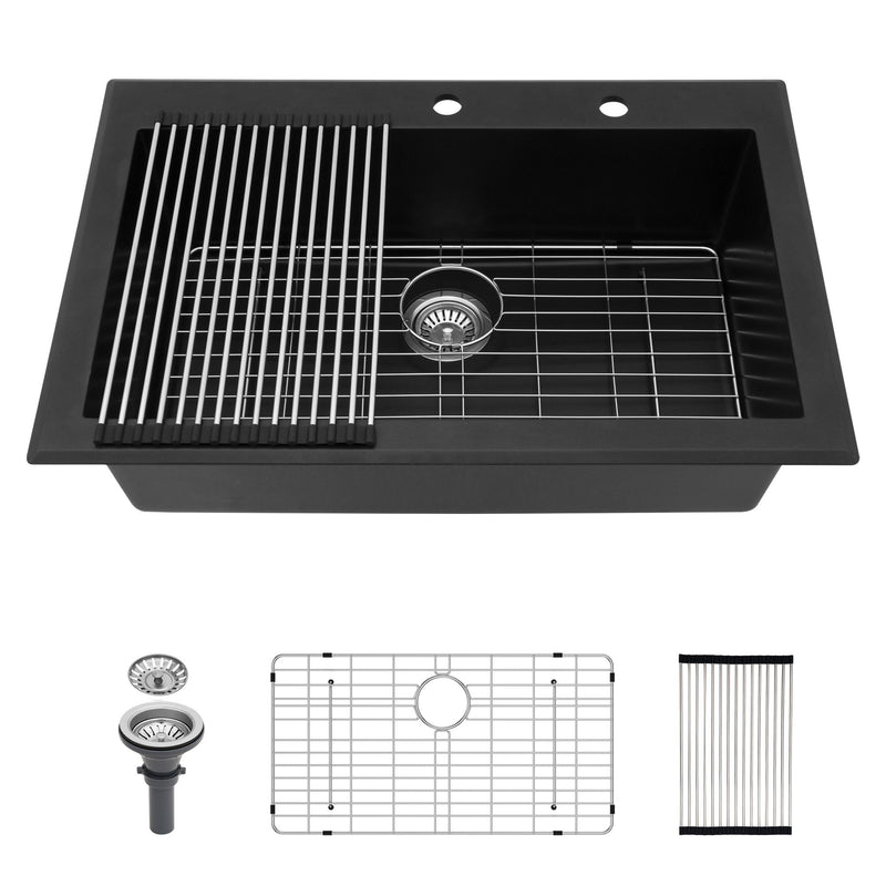 Quartz Kitchen Sink, Granite Composite, Drop In Sink With Durable Design
