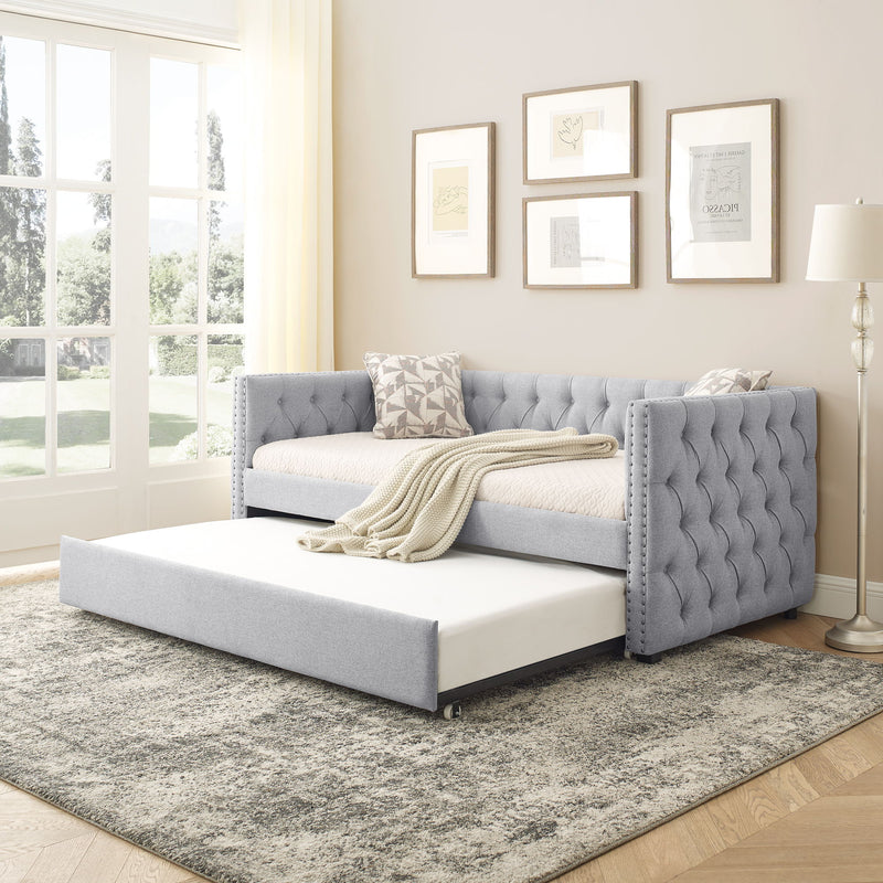 Inspired Upholstered Daybed With Trundle, Button Tufted