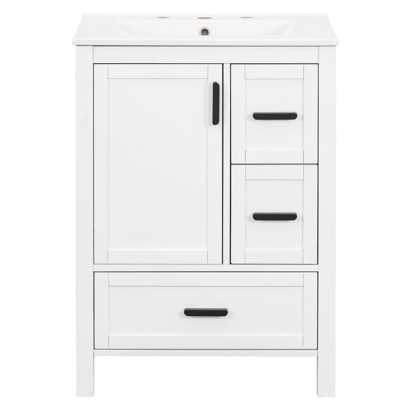 Bathroom Vanity With Sink, Soft-Close Doors, Double-Layer Shelf And 3 Drawers