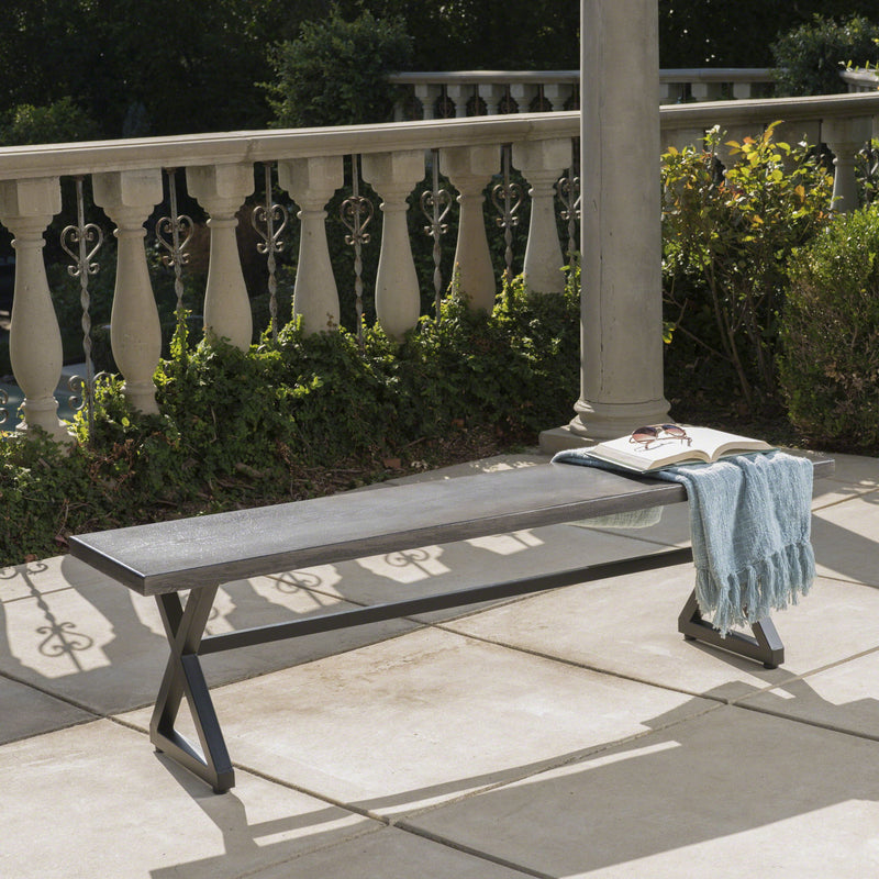 Modern Aluminum Outdoor Dining Bench With X Base