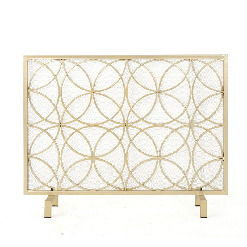Thayer - Single Panel Iron Fireplace Screen With Geometric Design