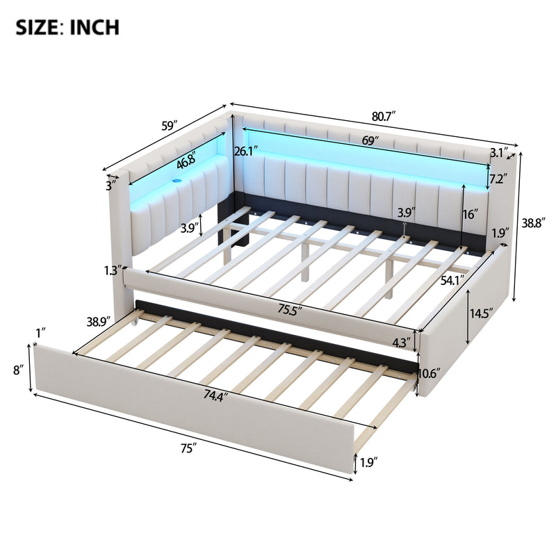 Upholstered Platform Bed With USB Ports And LED Belt
