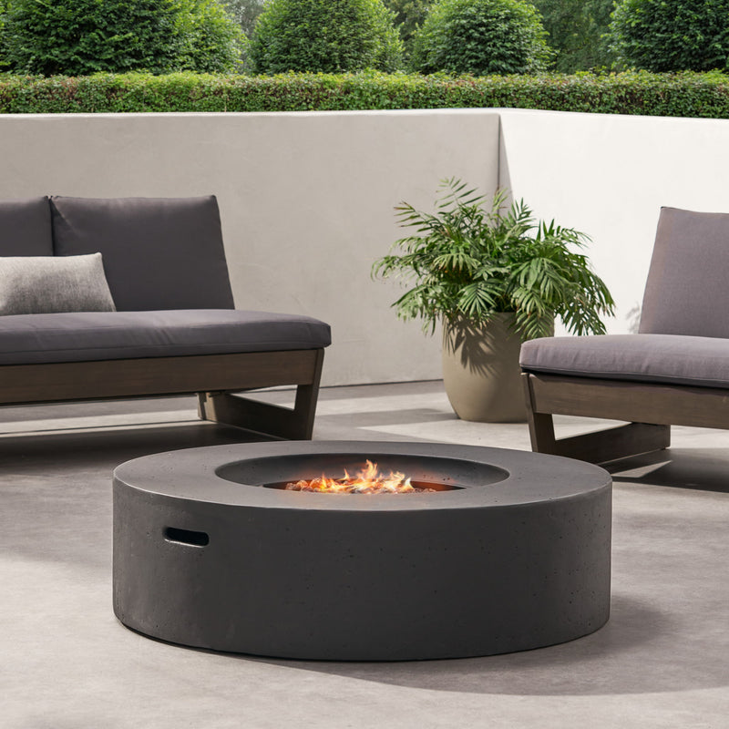 Modern Lightweight Concrete Outdoor Circular Fire Pit 50,000 Btu