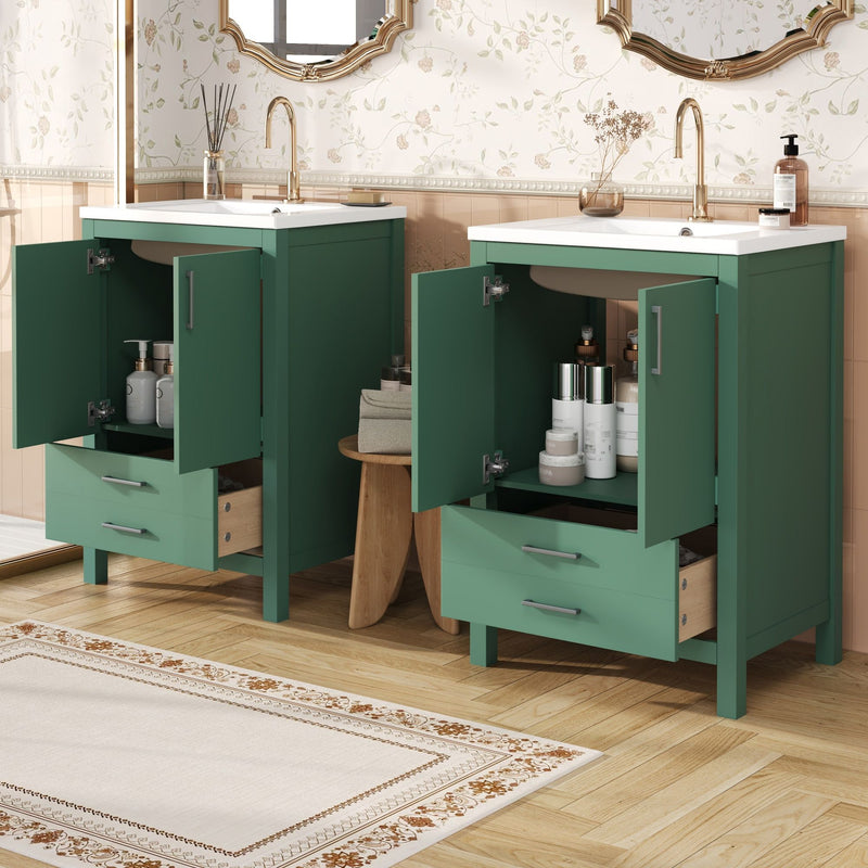 Bathroom Vanity With Sink Combo, Freestanding Storage Cabinet, Soft Closing Doors - Green