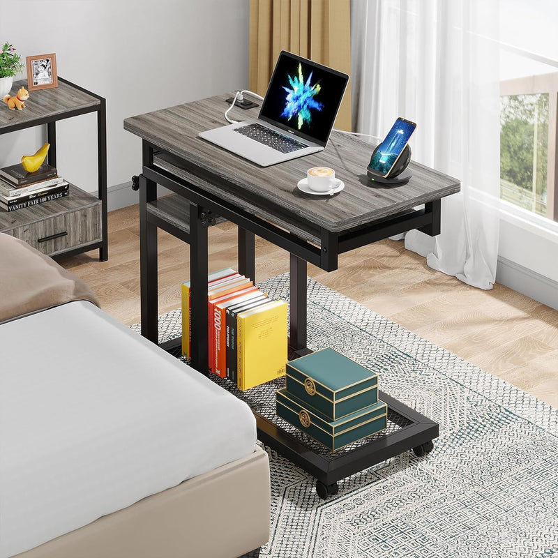 Adjustable Portable C-Shaped Desk With Power Outlet & USB Ports