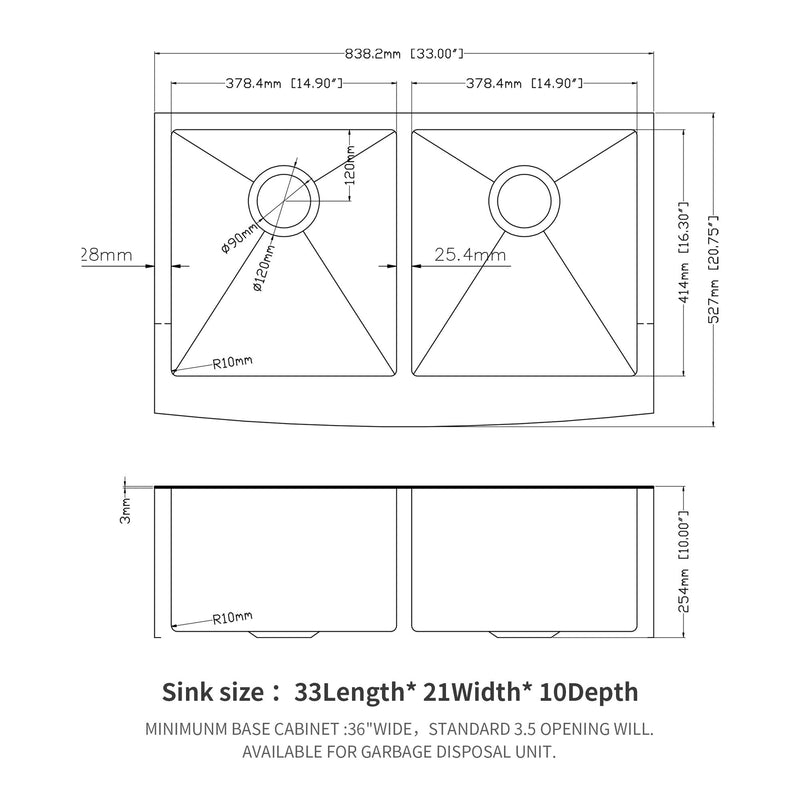 Double Bowl Farmhouse Sink / Stainless Steel Apron Front