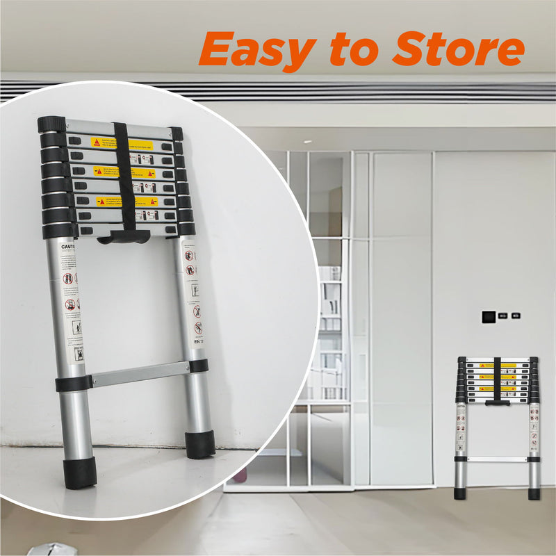 Telescopic Extension Ladder, Folding Portable Multi Purpose For Indoor Outdoor Work - Black