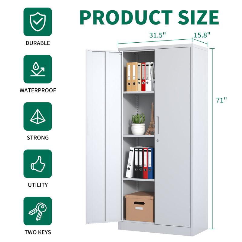 Heavy Metal Garage Storage Cabinet With Locking Doors, Steel, Adjustable Shelves