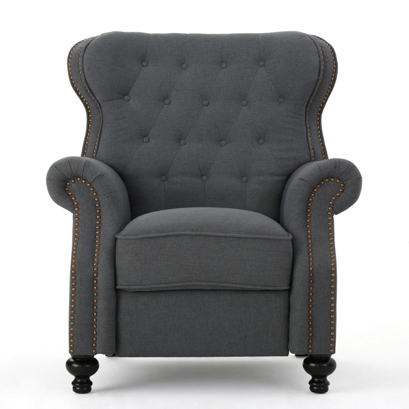 Accented Push Back Recliner Chair With Rolled Arms, Enjoy Cocooning Comfort