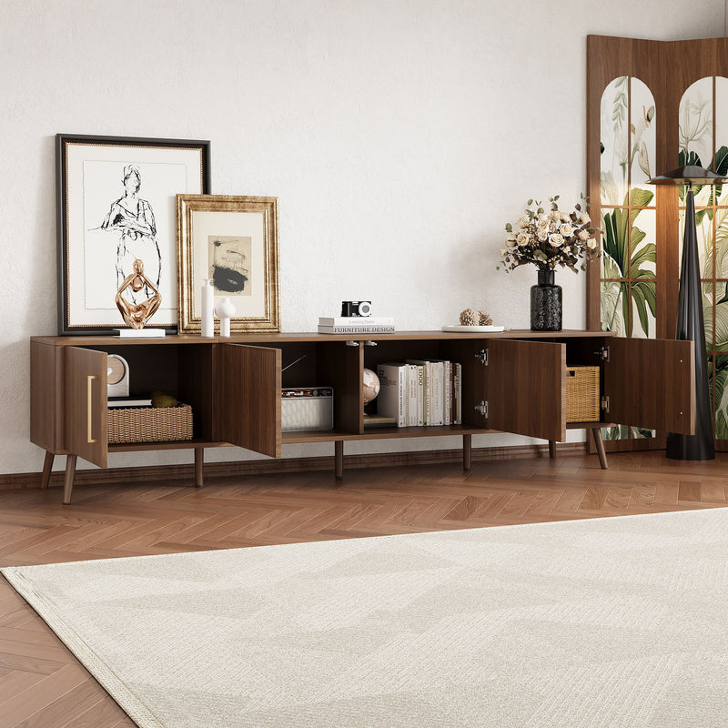 TV Stand For TVs Up To 85" With Fluted Door, Cable Management, Soft-Closing Hinges - Walnut