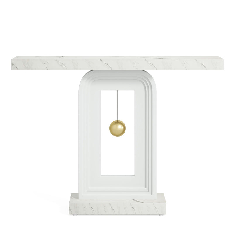 Console Table With Geometric Base For Living Roo - White / Gold