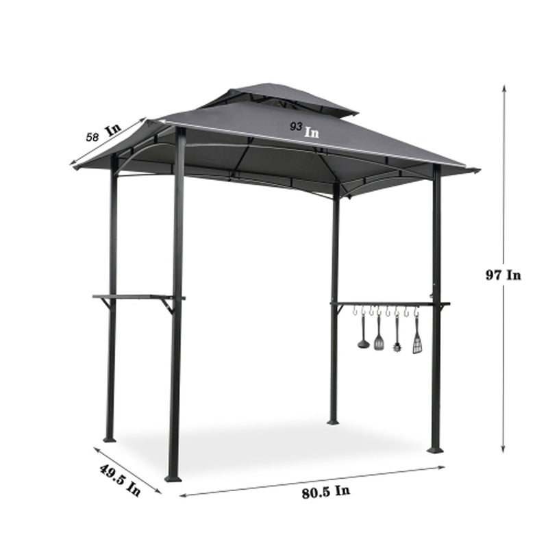 Outdoor Grill Gazebo With Double Tier Soft Top Canopy, Steel Frame, Bar Counters & Hook