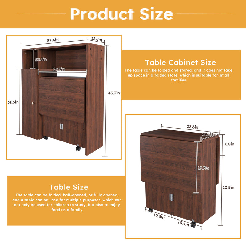 Multifunctional Folding Dining Table With Wall-Mounted Sideboard & Storage