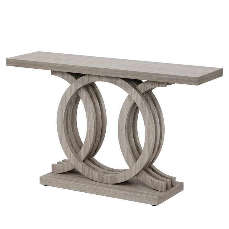 Console Table With Geometric Base For Living Hallway - Gray