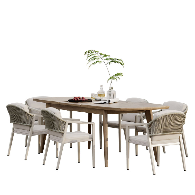 Modern Outdoor Dining Set With Expandable Acacia Wood Table
