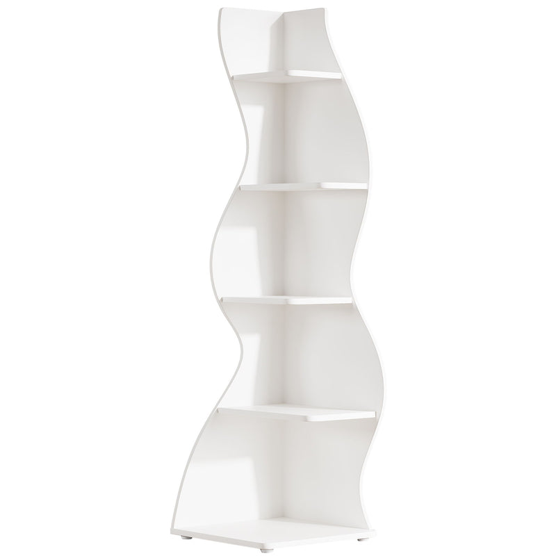 5 Tier Wavy Corner Bookshelf And Plant Stand For Living Room