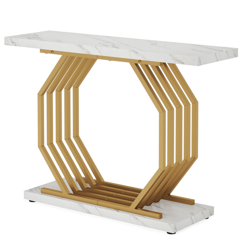 Accent Entryway Console Table With Geometric Bas For Living Hallway - White / Gold