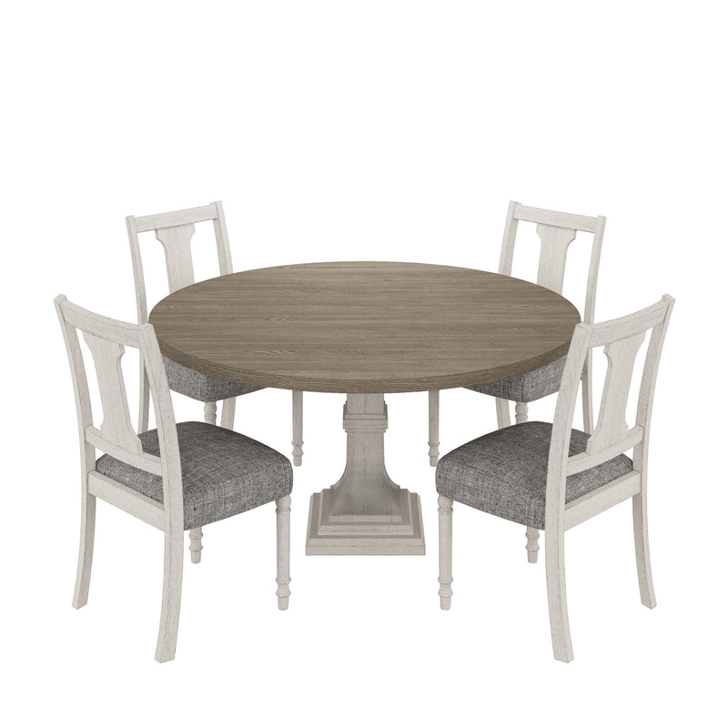 Tannen - Round 5 Piece Dining Table (Set of 5) - White And Gray