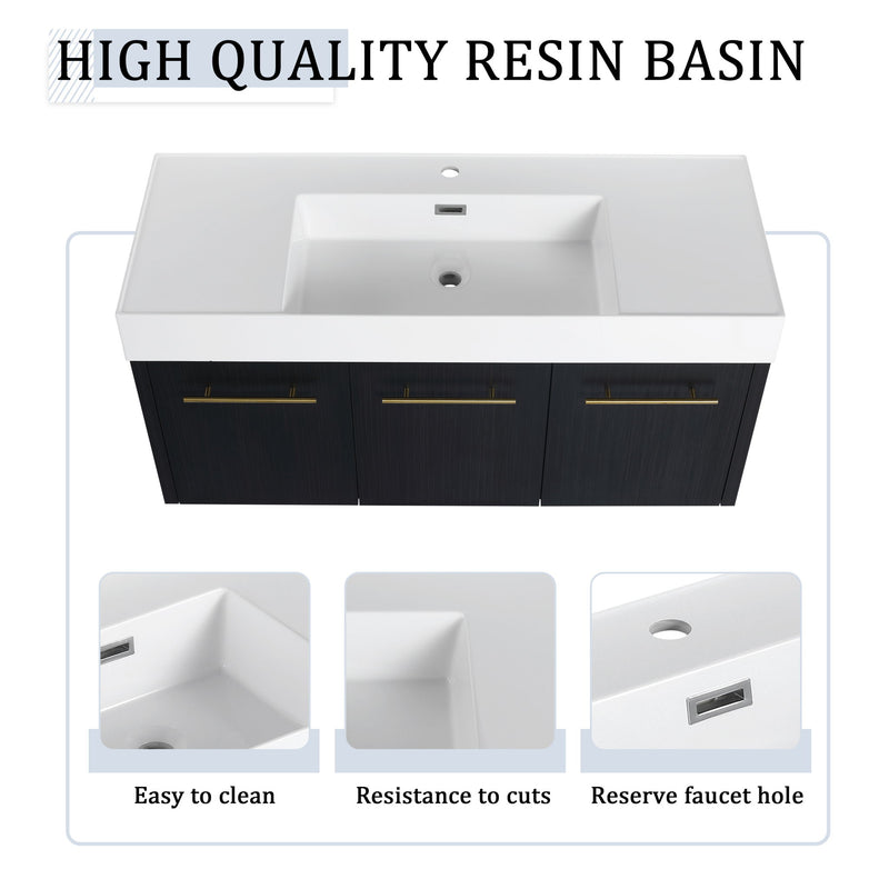 Modern Wall Mounted Bathroom Vanity With Thick Edge Resin Sink And Storage Rack