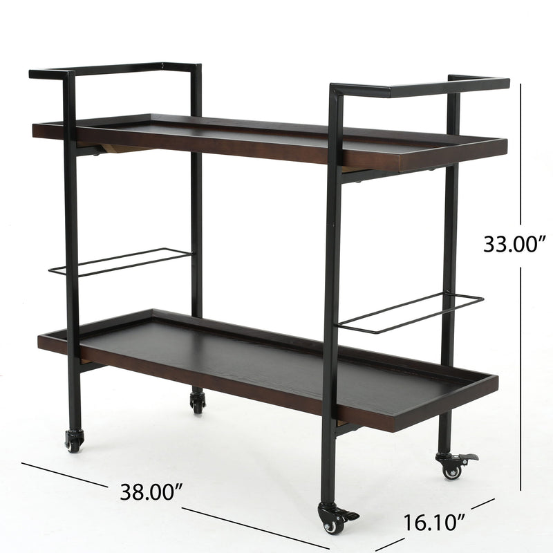 Modern Industrial Bar Cart With Shelving And Casters