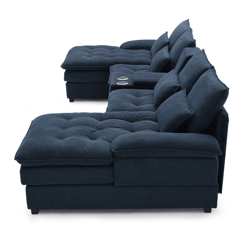 Contemporary U Shaped Sofa With Console And Cupholders